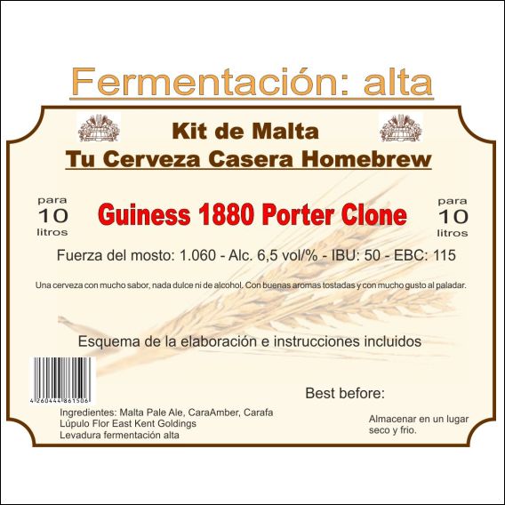 Kit en grano "Guiness 1880 Porter Clone" 10ltr